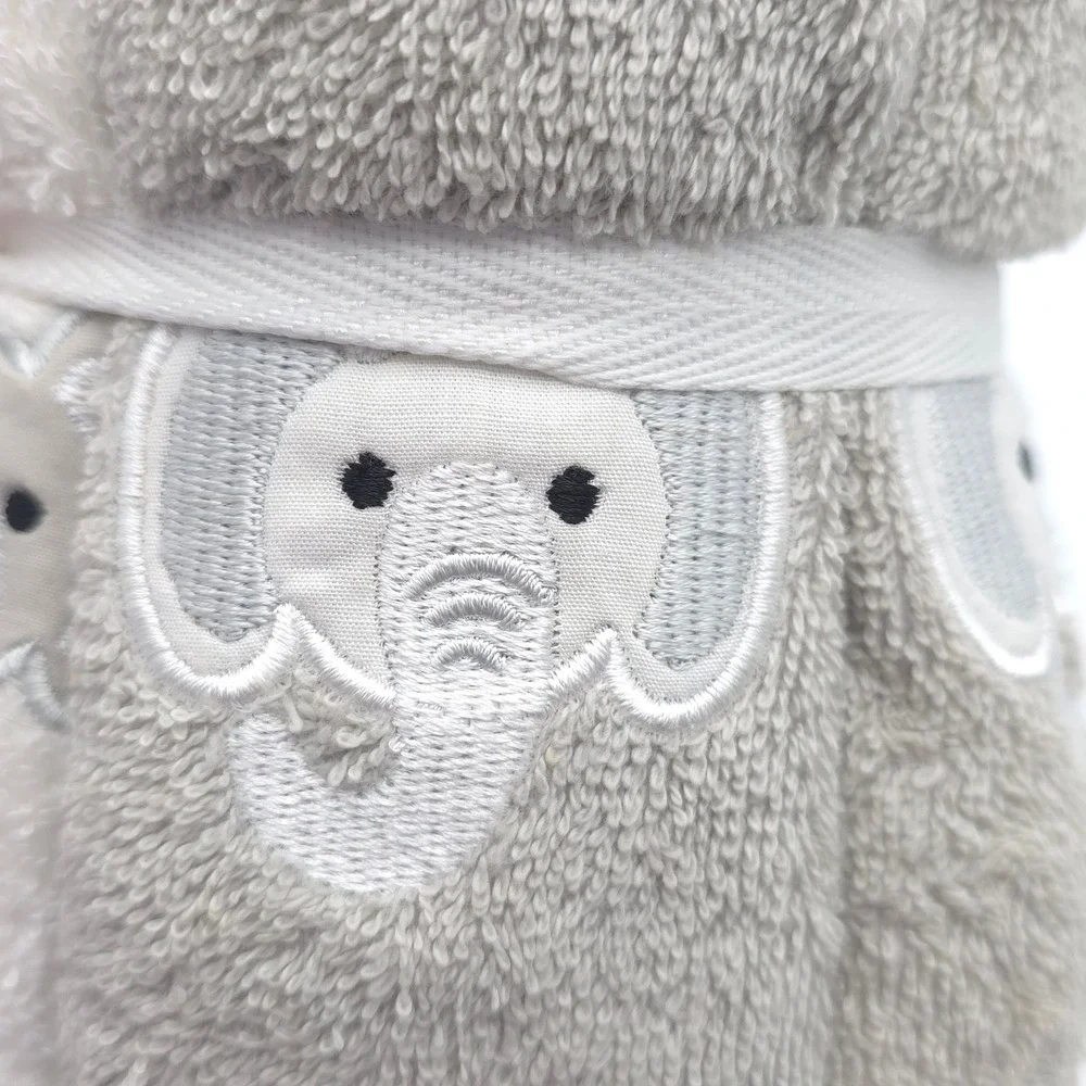 Elephant Washcloth 6Pk Cotton Grey White Embroidered Bath Set Plush Towel New